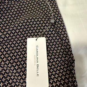Carolina Belle Montreal Navy Cream Geometric Print Pants Button Zip NWT Size 12